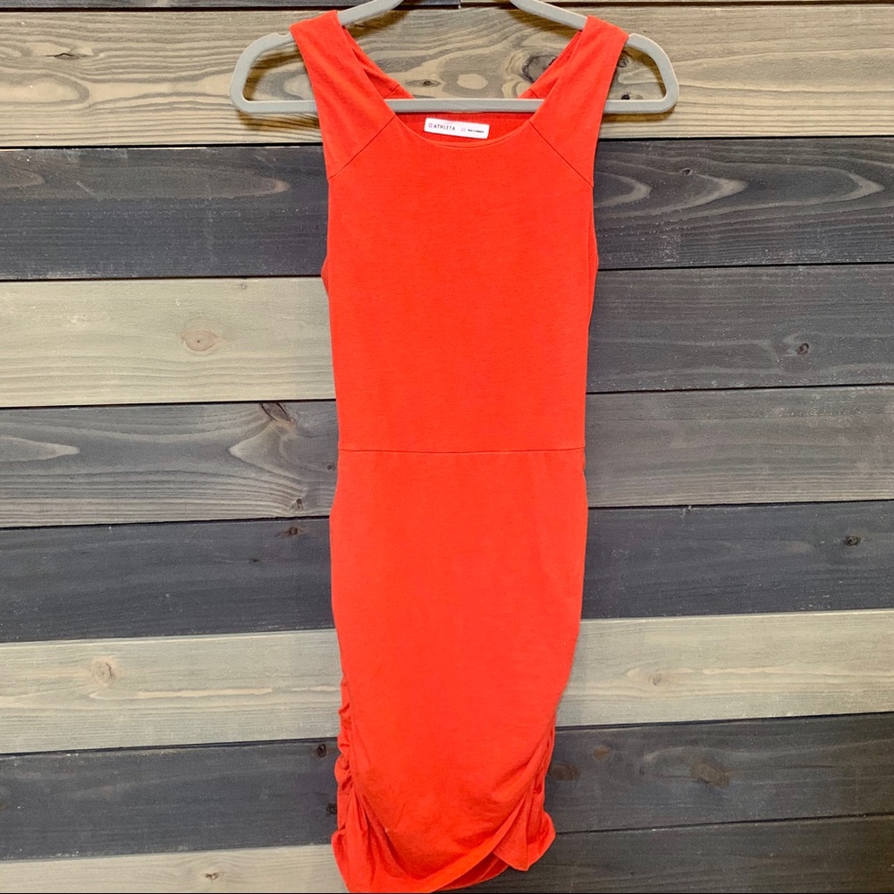 Athleta Seeker Ruched Red-Orange Tank Dress